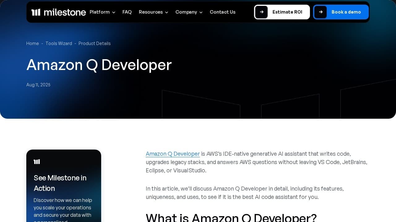 Amazon Q Developer website screenshot