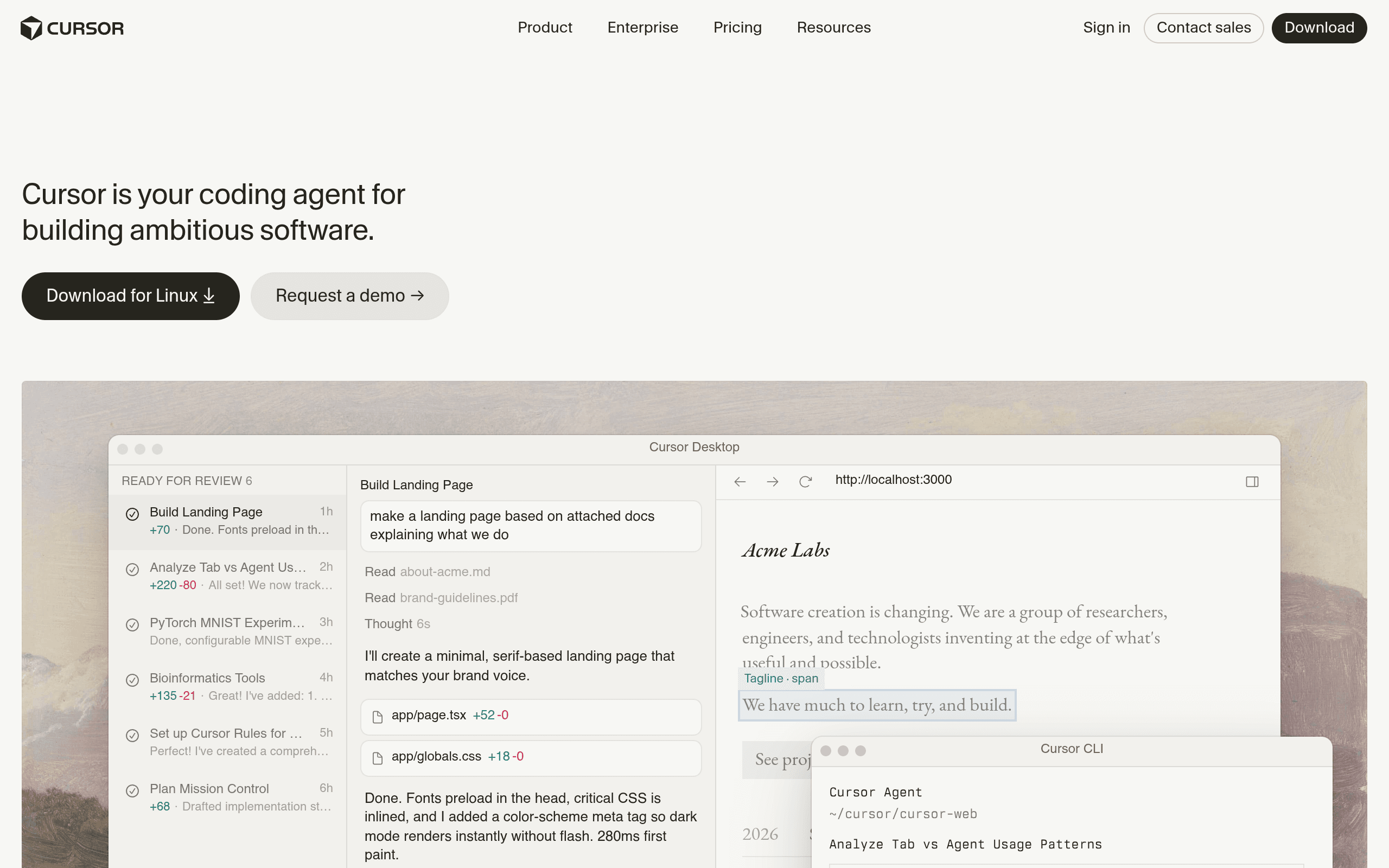 Cursor website screenshot