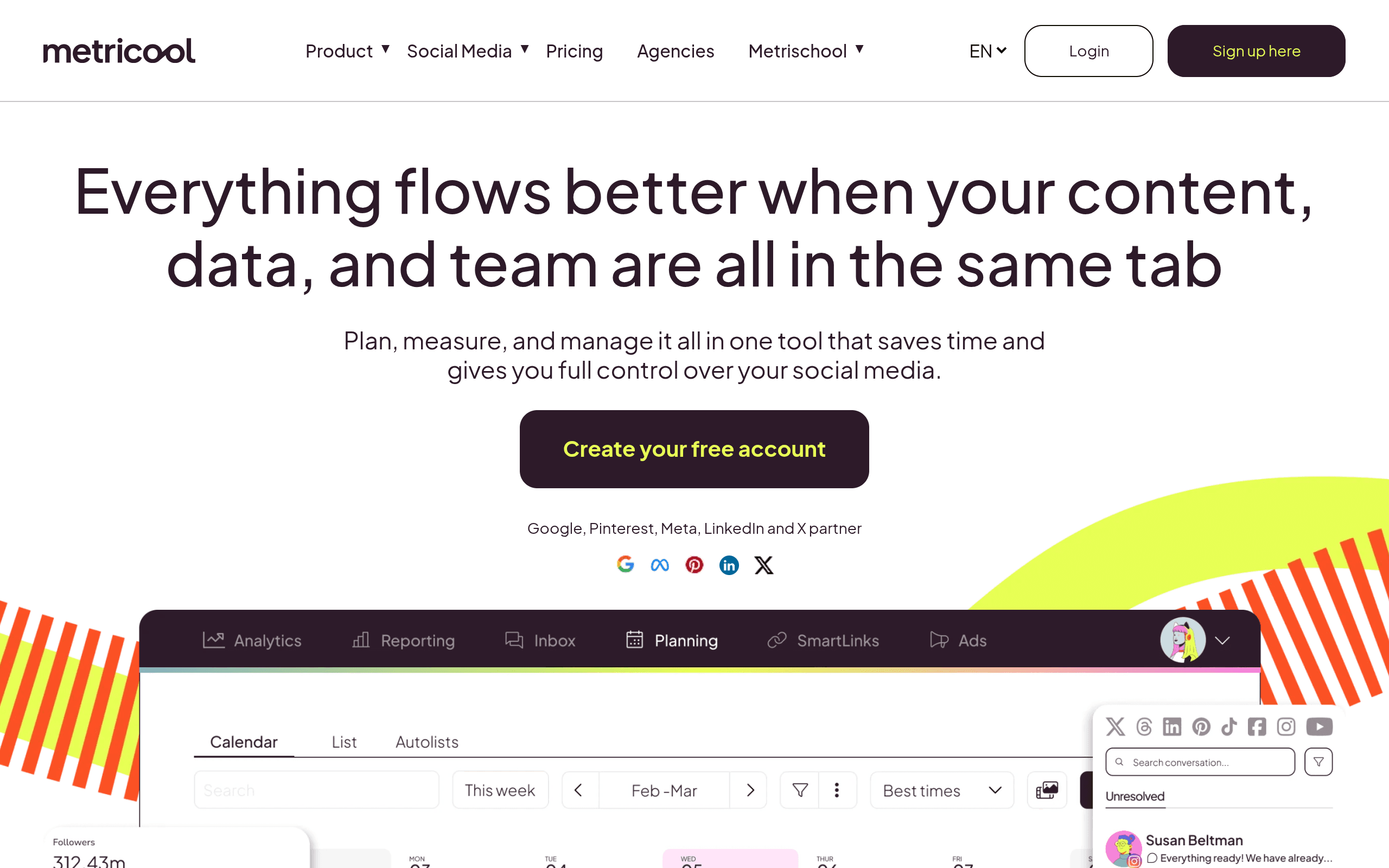 Metricool website screenshot