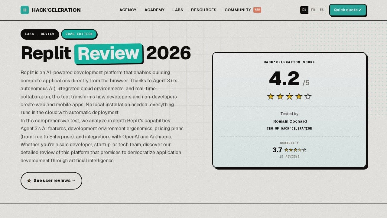 Replit AI (Agent 3) website screenshot