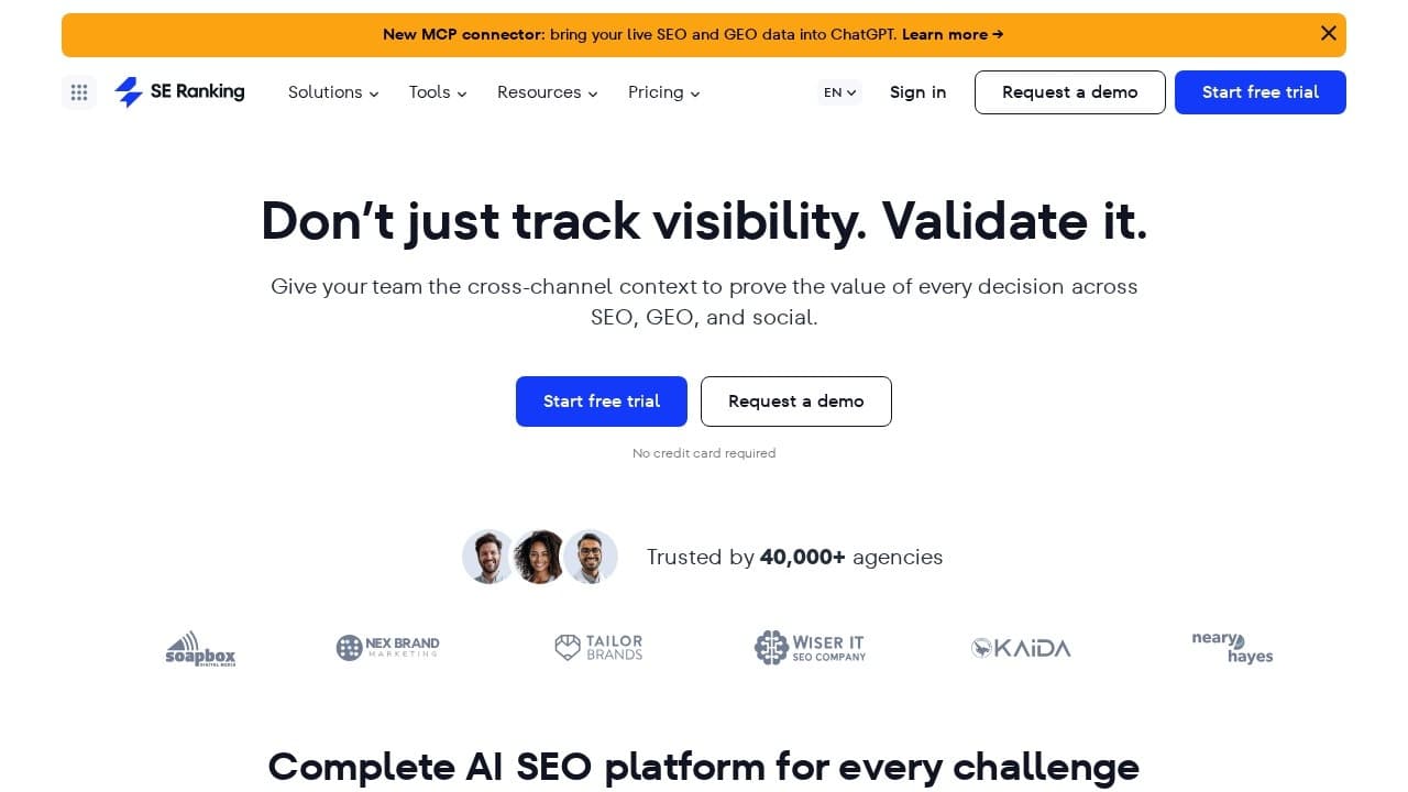 SE Ranking website screenshot