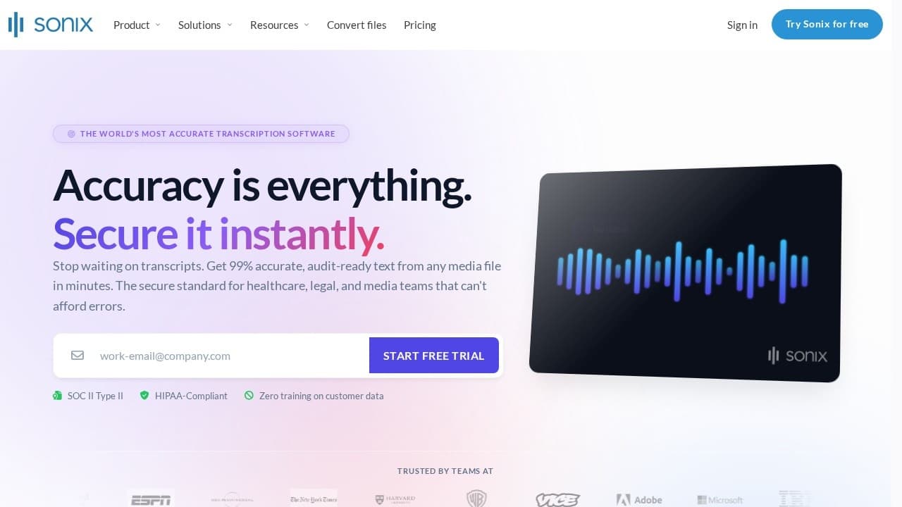 Sonix website screenshot