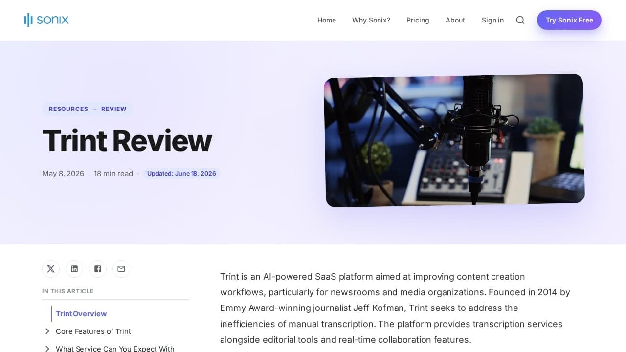 Trint website screenshot