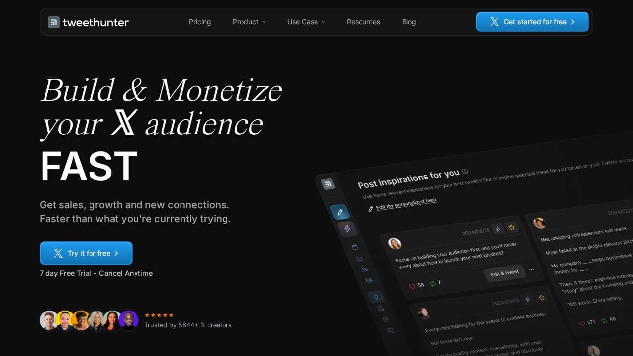 Tweet Hunter website screenshot