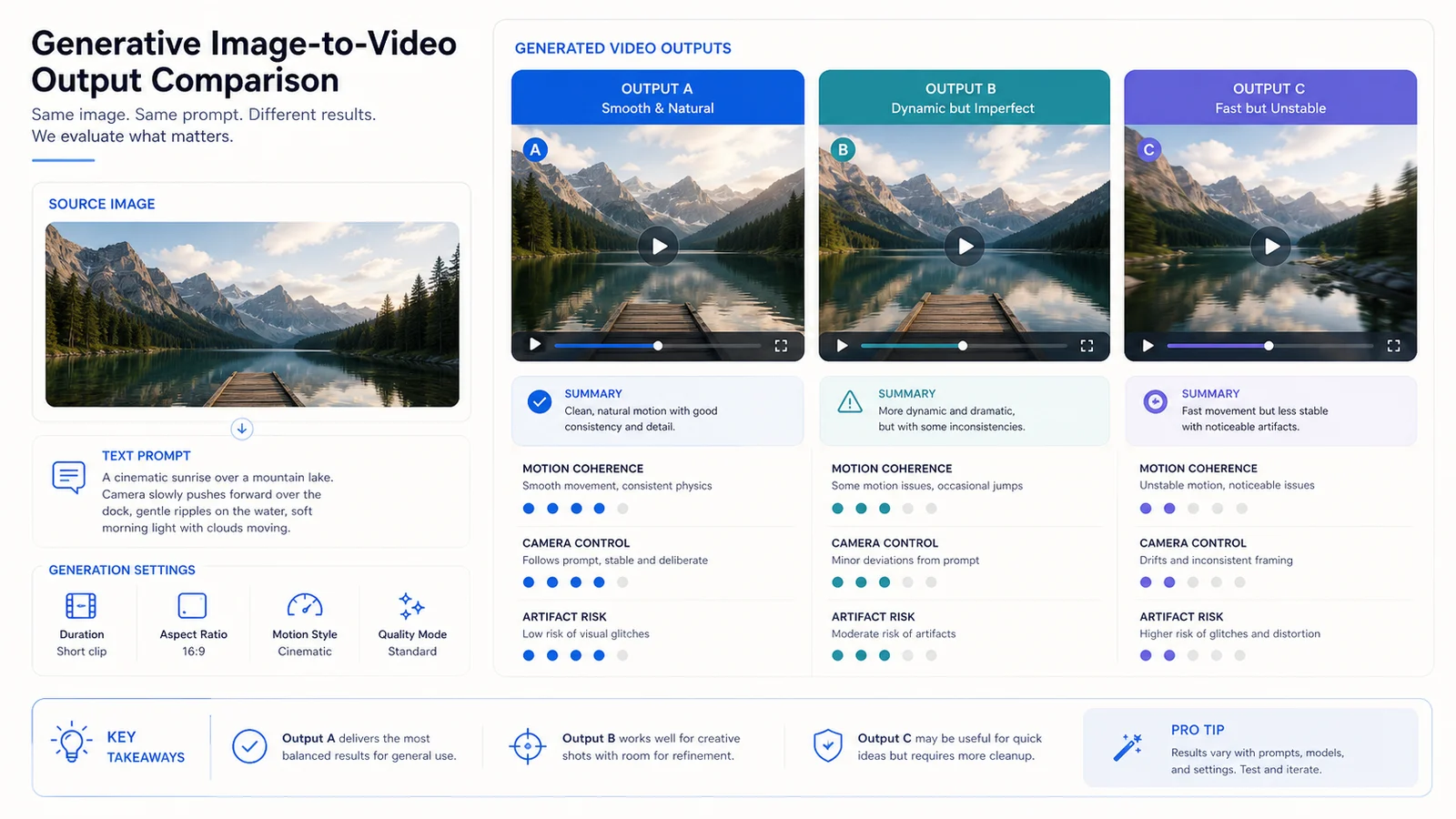 Runway image-to-video output comparison with one source still branching into multiple cinematic clips